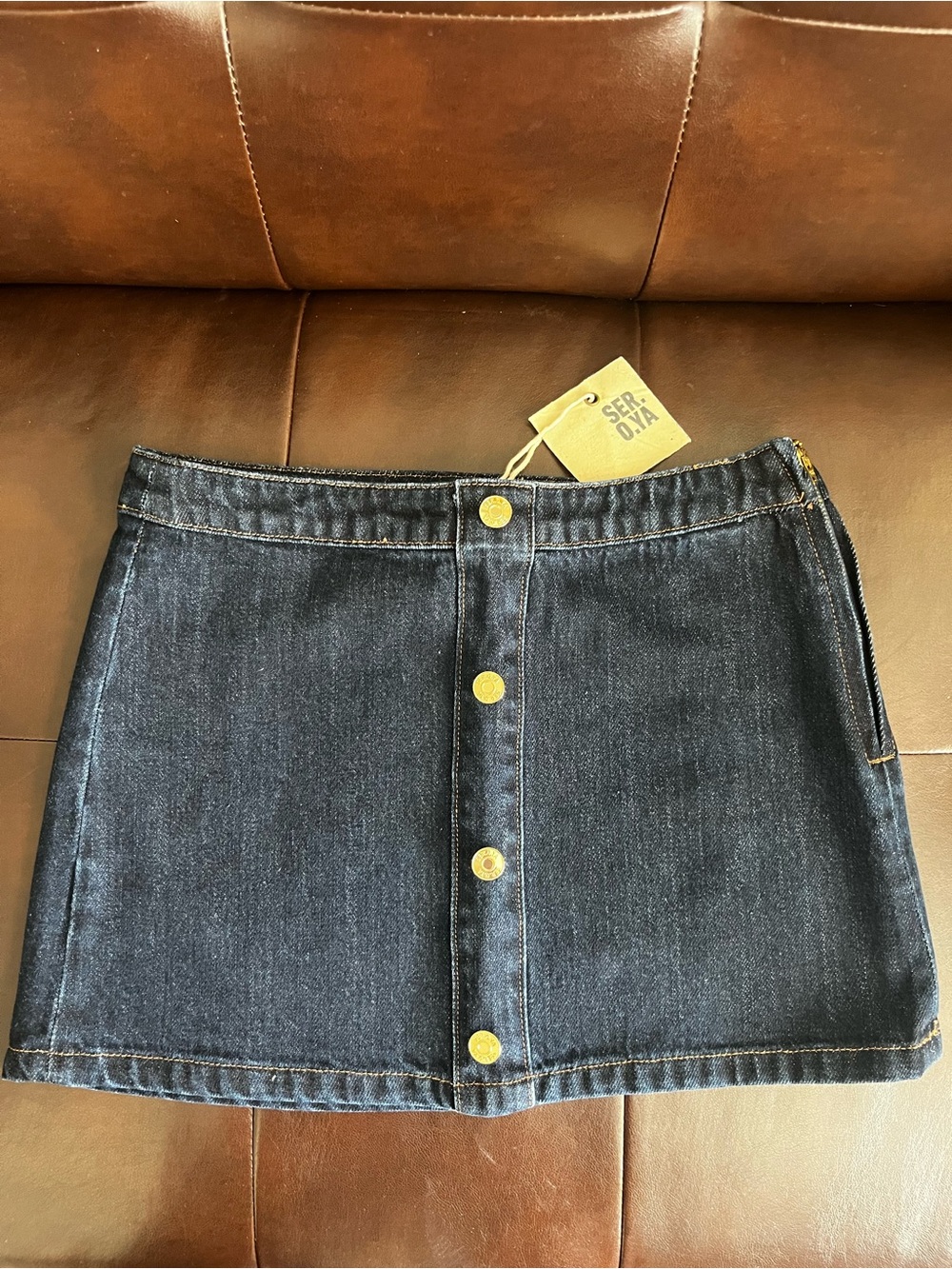 Seroya Dark Blue Denim Button-Front Mini Skirt